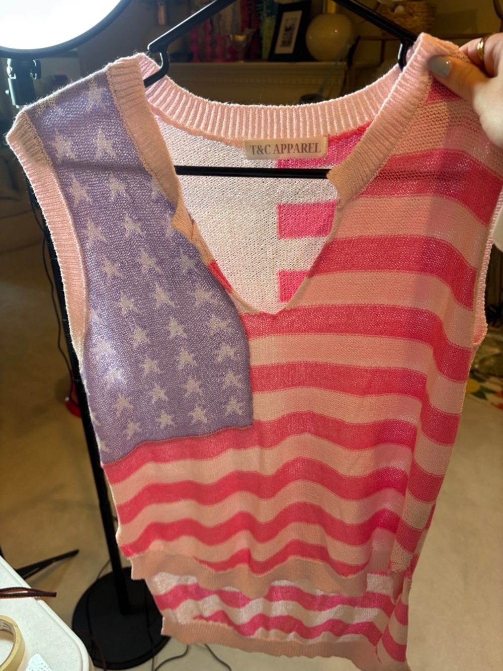 T&C Apparel Pink & Lavender Star Stripe Sleeveless Knit Top